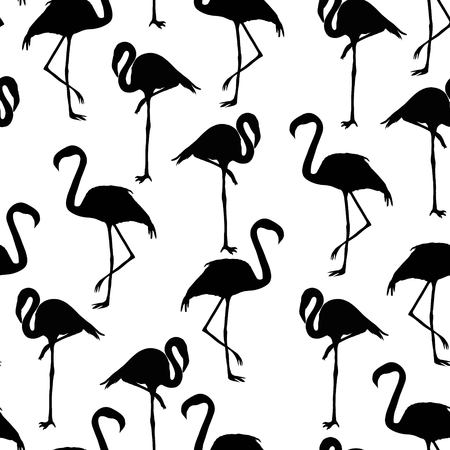 Beautiful seamless vector tropical pattern background with flamingo and hibiscus. Abstract texture, stripes. Perfect for wallpapers, web page backgrounds, surface textures, textile.のイラスト素材