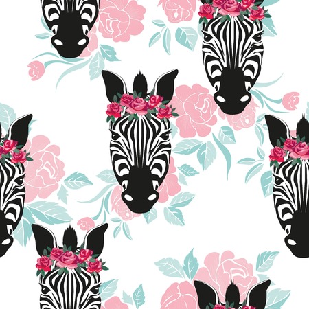 Sketch Seamless pattern with wild animal zebra print, silhouette on white background. Vector illustrations. Wild African animals.のイラスト素材