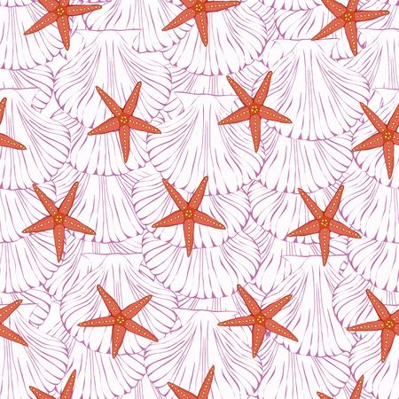 Hand drawn boho illustration. Set of seamless pattern with shells. Vector creative black contour art-work. Ink drawing in bohemian chic styleの写真素材