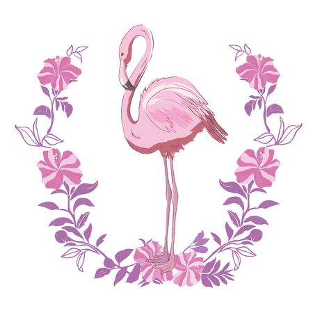 Vector illustration of pink flamingo. Isolated on the white background. Exotic tropical bird.のイラスト素材