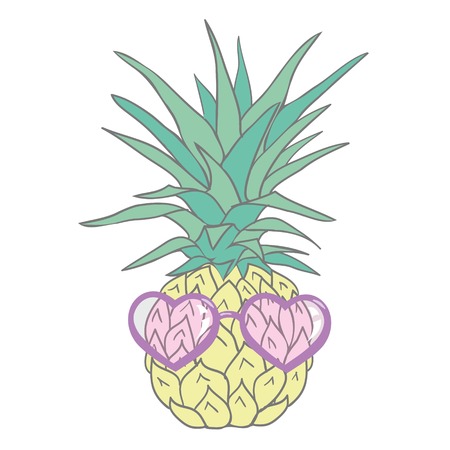 Pineapple with sunglases and headphones. Summer consept. Vector illustration.のイラスト素材