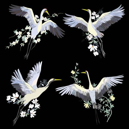 Vector of illustrations bird crane. White stork. Isolated objectのイラスト素材