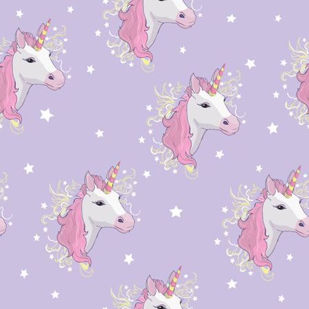 Unicorn and rainbow seamless pattern isolated on white background, animal, wand, princess, balloon, cloud, crown, diamond, fairytale, hand, drawn, abstract, card character decor doodle lovely magical sweet head horn beautifulの写真素材