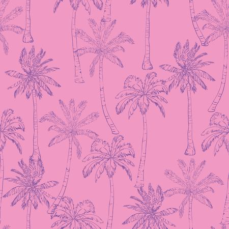 Seamless tropical palms pattern. Summer endless hand drawn vector background of palm trees can be used for wallpaper, wrapping paper, textile printing.Vector illlustration. foliage, natural, tropic, aloha, banana, botanical, eco, green, liana, miami, ornate, painting paperの写真素材