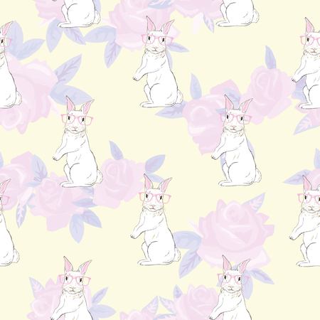 Seamless pattern with cute rabbit baby girlのイラスト素材