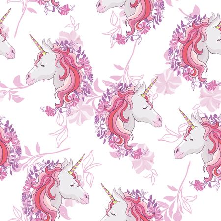 Unicorn and rainbow seamless pattern isolated on white backgroundのイラスト素材