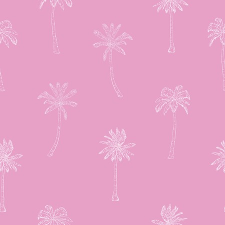 Seamless tropical palms pattern. Summer endless hand drawn vector background of palm trees can be used for wallpaper, wrapping paper, textile printing.Vector illlustration. foliage, natural, tropic, aloha, banana, botanical, eco, green, liana, miami, ornate, painting paperのイラスト素材