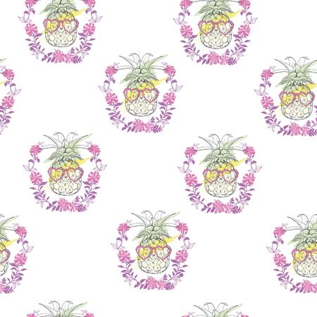 Pineapple seamless pattern. Vector illustration.のイラスト素材