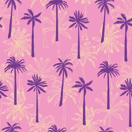 Summer endless hand drawn vector background of palm trees can be used for wallpaper, wrapping paper, textile printing.Vector illlustration. fのイラスト素材
