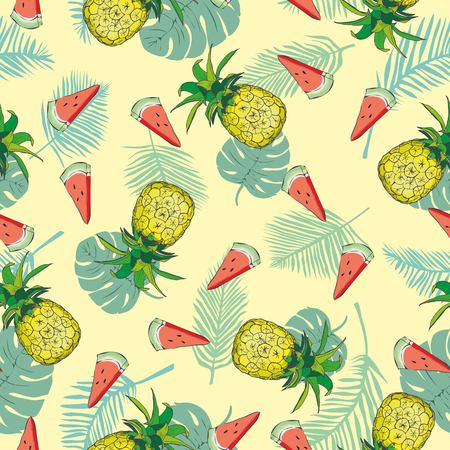 Pineapple seamless pattern. Vector illustration. vegan, jungle, floral, spring, backdrop, bio,...