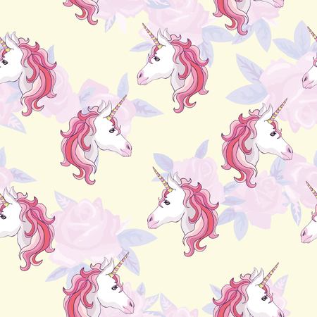 Unicorn and rainbow seamless pattern isolated on white background.のイラスト素材