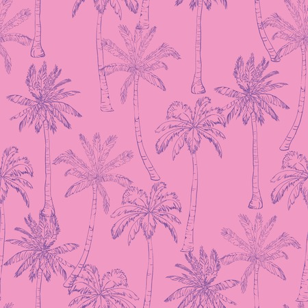 Seamless tropical palms pattern. Summer endless hand drawn vector background of palm trees can be used for wallpaper, wrapping paper, textile printing.Vector illlustration.のイラスト素材
