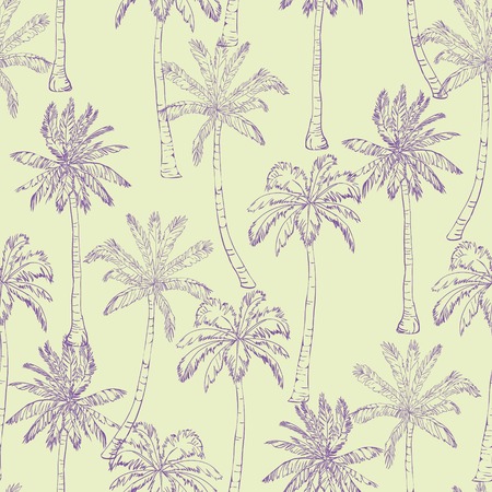 Seamless tropical palms pattern. Summer endless hand drawn vector background of palm trees can be used for wallpaper, wrapping paper, textile printing.Vector illlustration.のイラスト素材