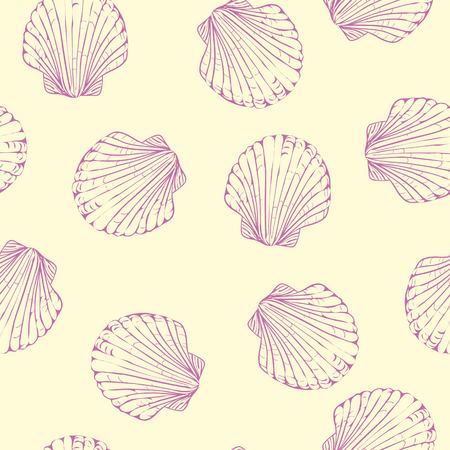 Hand drawn boho illustration. Set of seamless pattern with shells. Vector creative black contour art-work. Ink drawing in bohemian chic styleの写真素材