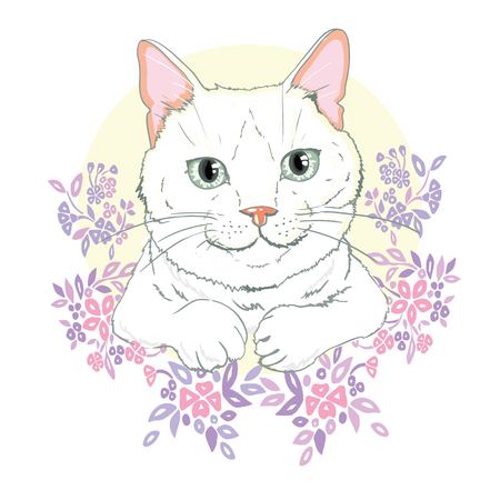 cute cat vector,Cute cat Christmas greeting card,The cover design for new year and Christmas,Children illustration for School books and more. Separate Objects,Romantic hand drawing poster,cat printの写真素材