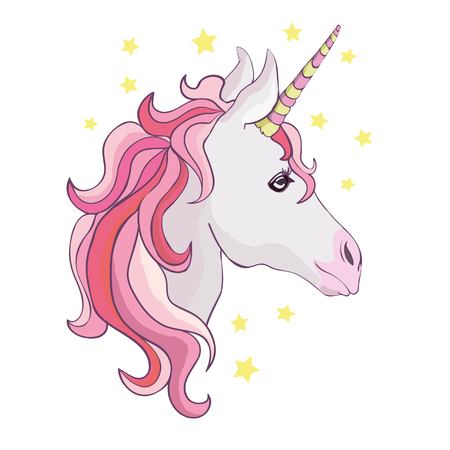 Unicorn vector icon isolated on white. Head portrait horse sticker, patch badge.の写真素材