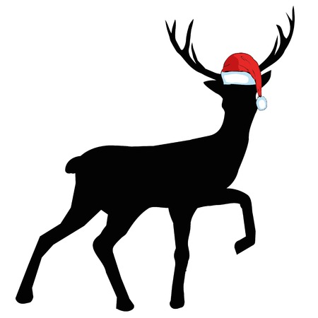 Vector image of an deer and santa hats on blue background. Merry christmas. Animalの写真素材