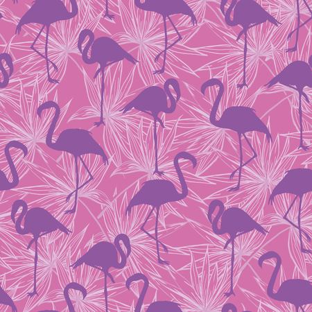 Beautiful seamless vector tropical pattern background with flamingo and hibiscus. Abstract texture, stripes. Perfect for wallpapers, web page backgrounds, surface textures, textile.の写真素材