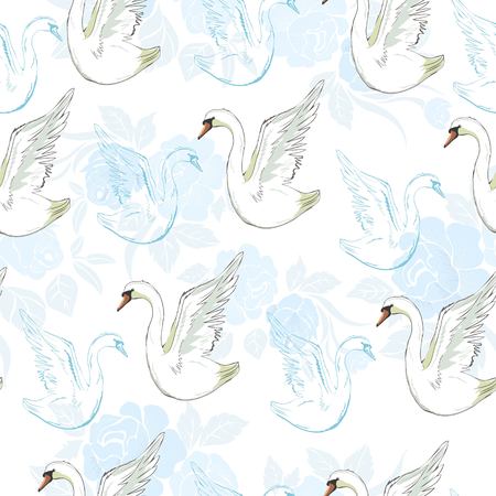 Seamless pattern with white swans.のイラスト素材