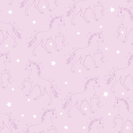 Unicorn and rainbow seamless pattern isolated on white backgroundの写真素材