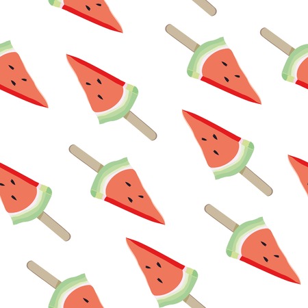 Seamless watermelons pattern. Vector background with watercolor watermelon slices.