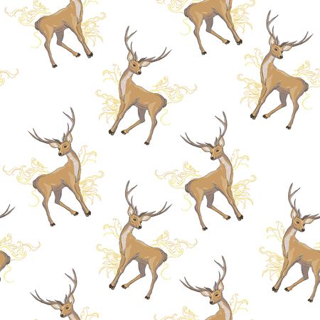 Black and white wrapping paper. Vector seamless geometric pattern with deers.の写真素材