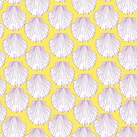 Vector seamless pattern with hand drawn scallop shells. Beautiful marine design elements, perfect for prints and patterns.の写真素材