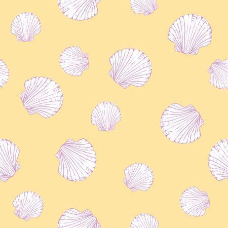 Vector seamless pattern with hand drawn scallop shells. Beautiful marine design elements, perfect for prints and patterns.の写真素材