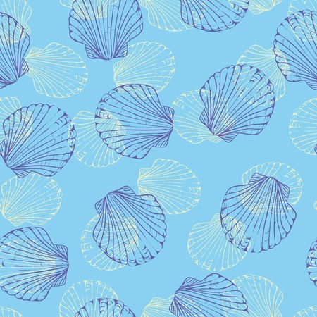 Vector seamless pattern with hand drawn scallop shells. Beautiful marine design elements, perfect for prints and patterns.の写真素材