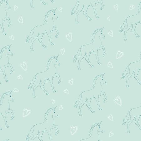 Unicorn and rainbow seamless pattern isolated on white backgroundの写真素材