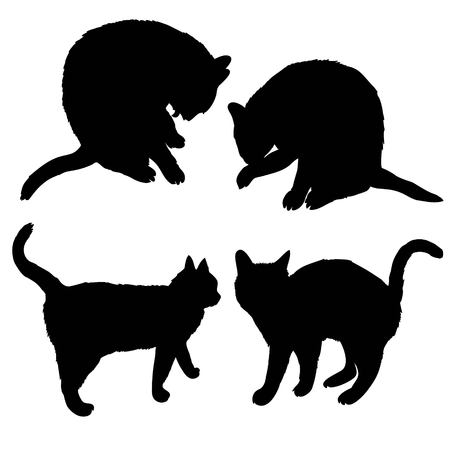 Black silhouette of cat sitting sideways isolated on white background. Vector illustration, icon, clip art.の写真素材