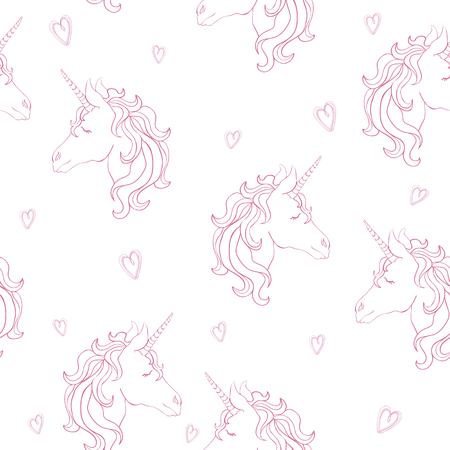 Unicorn and rainbow seamless pattern isolated on white backgroundの写真素材