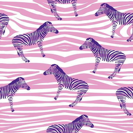 Sketch Seamless pattern with wild animal zebra print, silhouette on white background. Vector illustrations. Wild African animals.の写真素材