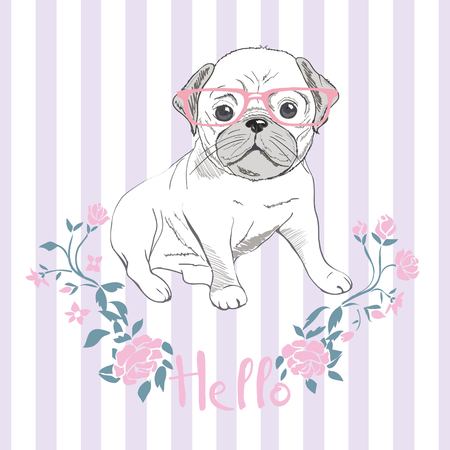 Pug dog face - vector illustration isolated on white backgroundの写真素材