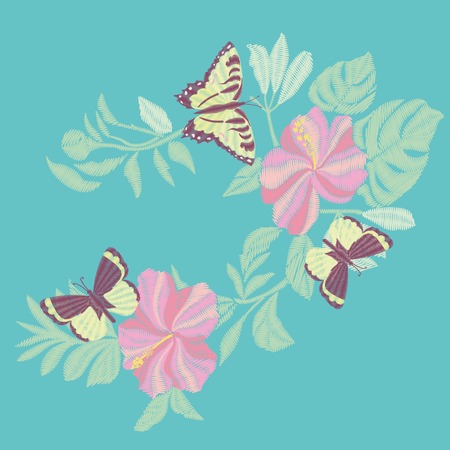 Butterfly embroidery design vector illustrationのイラスト素材