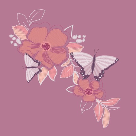 A butterfly embroidery design for clothing. isolated insect vector decoration.のイラスト素材