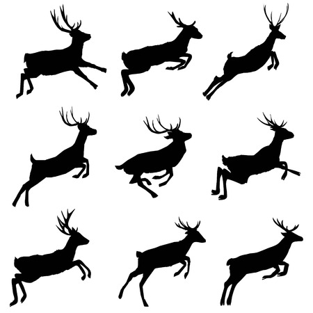 Silhouette of deer with great antlers vector illustration setのイラスト素材