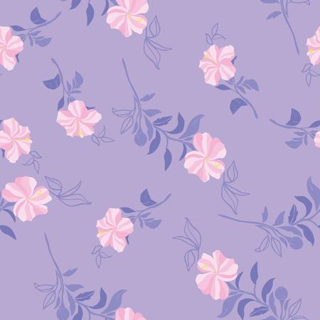 Vector floral pattern in doodle style with flowers and leaves. Gentle, spring floral background.のイラスト素材