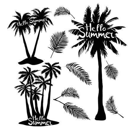 Black vector single palm tree silhouette icon setのイラスト素材