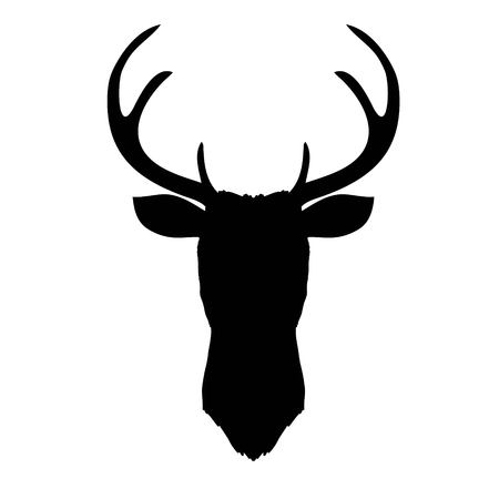 Black vector silhouette of deer's head with antlers isolated on white background.のイラスト素材