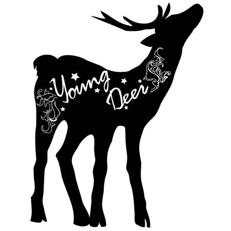Silhouette deer with great antler, animal, vector illustrationのイラスト素材