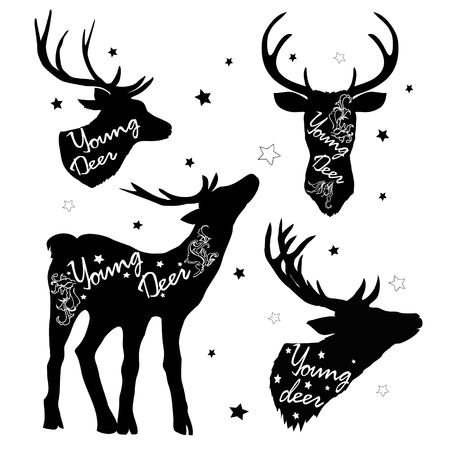 A silhouette deer with great antler, animal, vector illustrationのイラスト素材