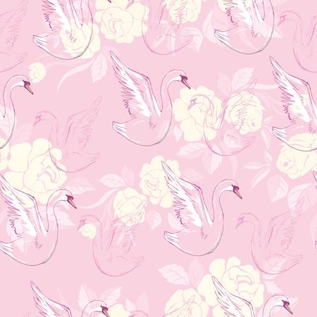 Seamless pattern with swans. Vector.のイラスト素材