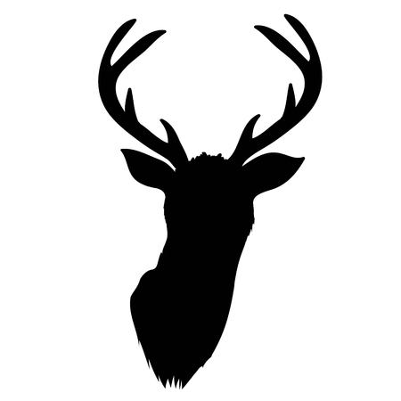 Black vector silhouette of deer's head with antlers isolated on white background.のイラスト素材