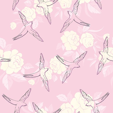 vintage pattern with little swallowsのイラスト素材