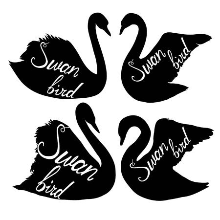 Swan silhouette vector illustration setのイラスト素材