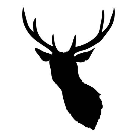Black vector silhouette of deer's head with antlers isolated on white background.のイラスト素材