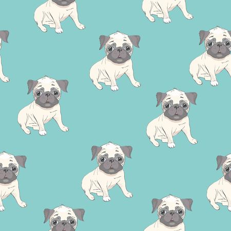 Vector seamless pattern with cute cartoon dog puppies. Can be used as a background, wallpaper, fabric and for other design.French Bulldog patternの写真素材