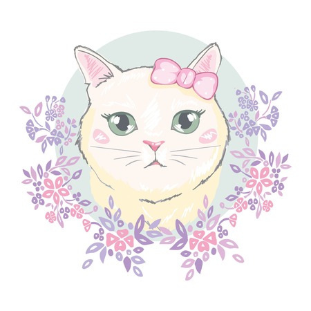 cute cat vector.T-shirt Print.Love cards.Valentine s Day.animal print.Children illustration for School books and more.Separate Objects.cartoon character.animal love.little princess.pussycat vectorのイラスト素材