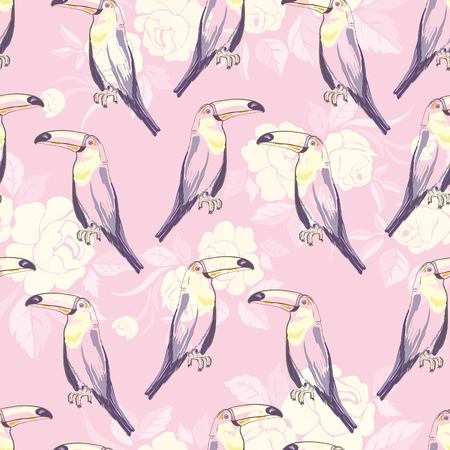Seamless pattern with hand drawn toucanの写真素材